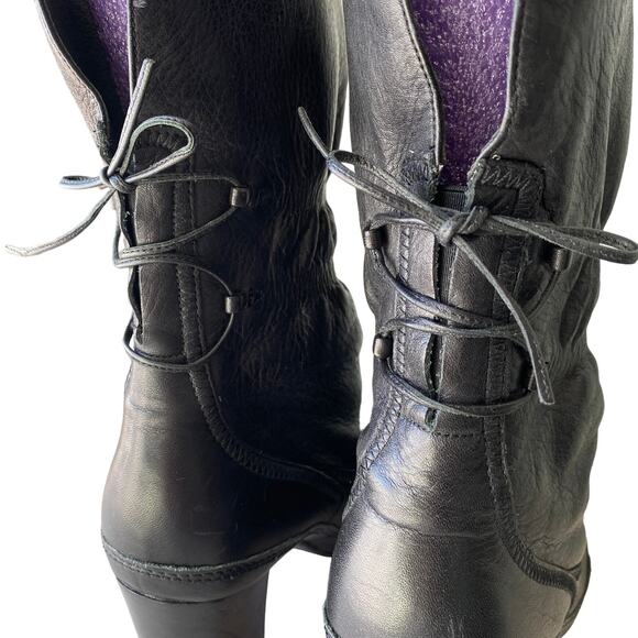 Clarks Artisan Mid Calf Heeled Boots Cinched Shaft 80s Style Women Sz 10 Leather - Picture 4 of 16